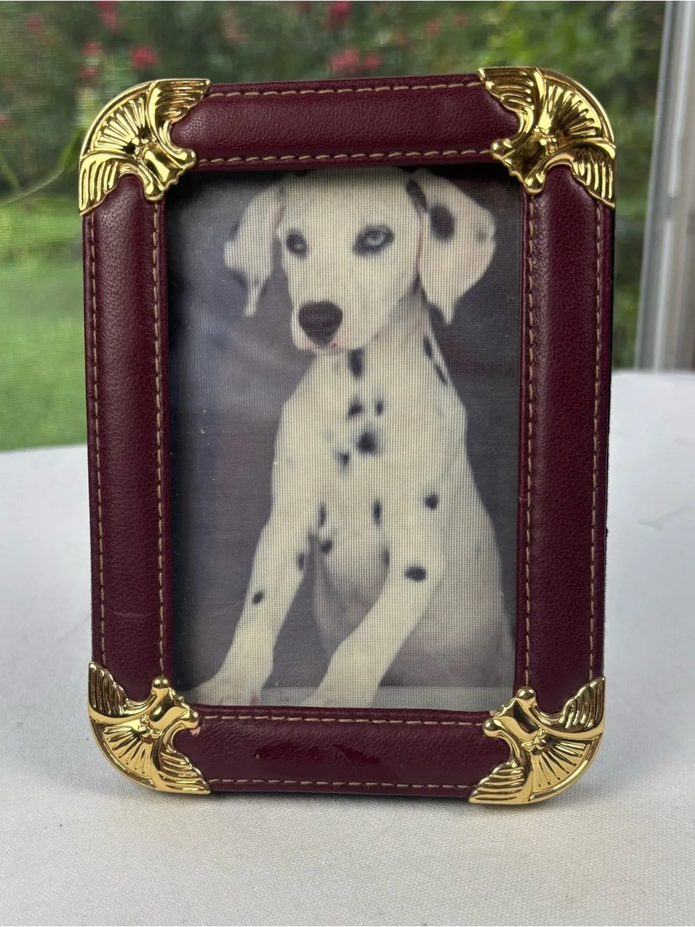 Vintage Loui Michel Cie Burgundy Leatherette Photo Frame with Gold Corners 3 x 5